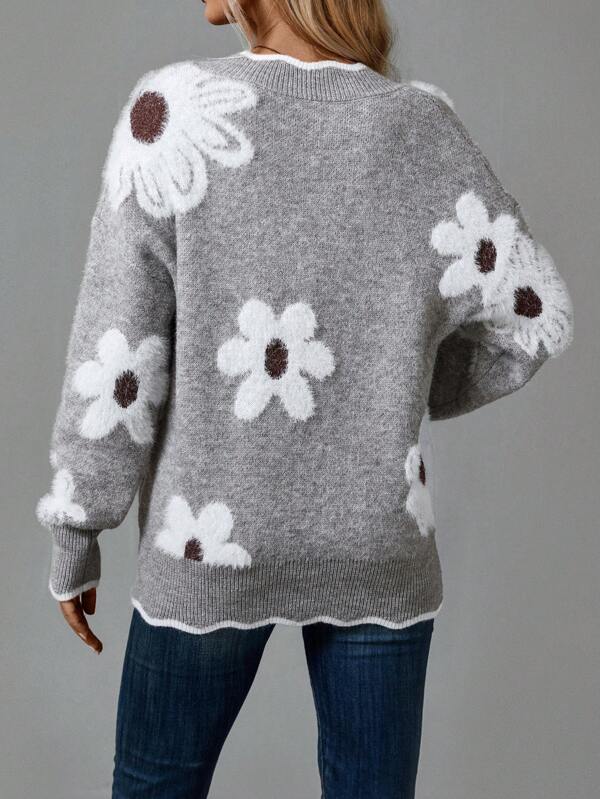 Thea | Pull Floral Élégant à Col V
