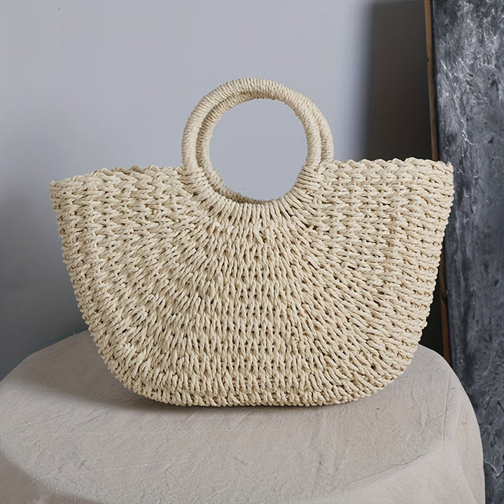 Inès | Sac en paille tressée en forme de demi-lune