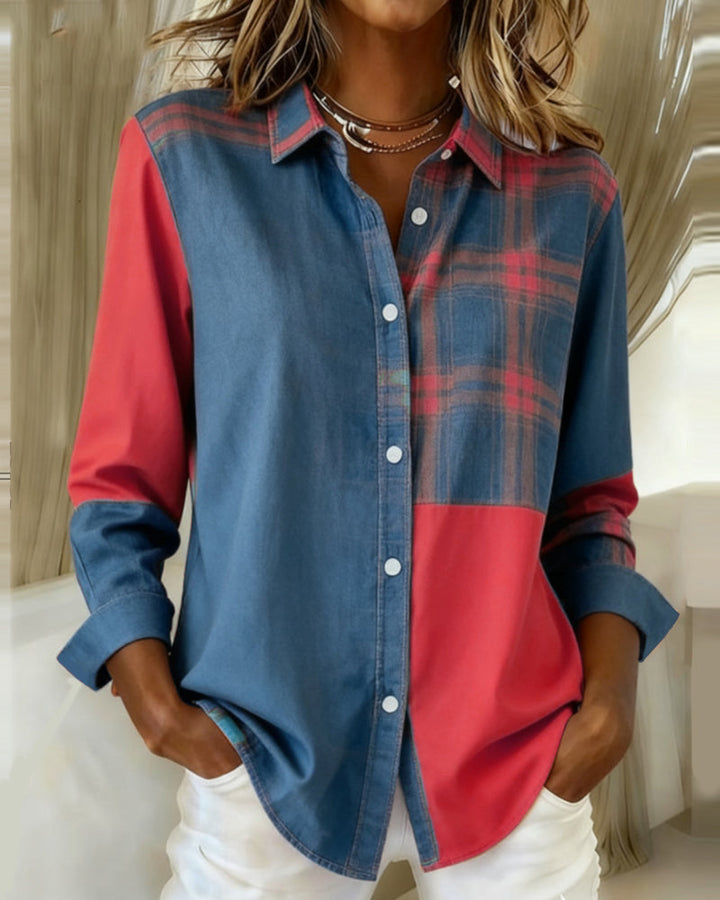 Esmée-Lou | Chemise avec Col Notché et Design à Carreaux Contrastés