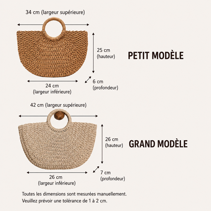 Inès | Sac en paille tressée en forme de demi-lune