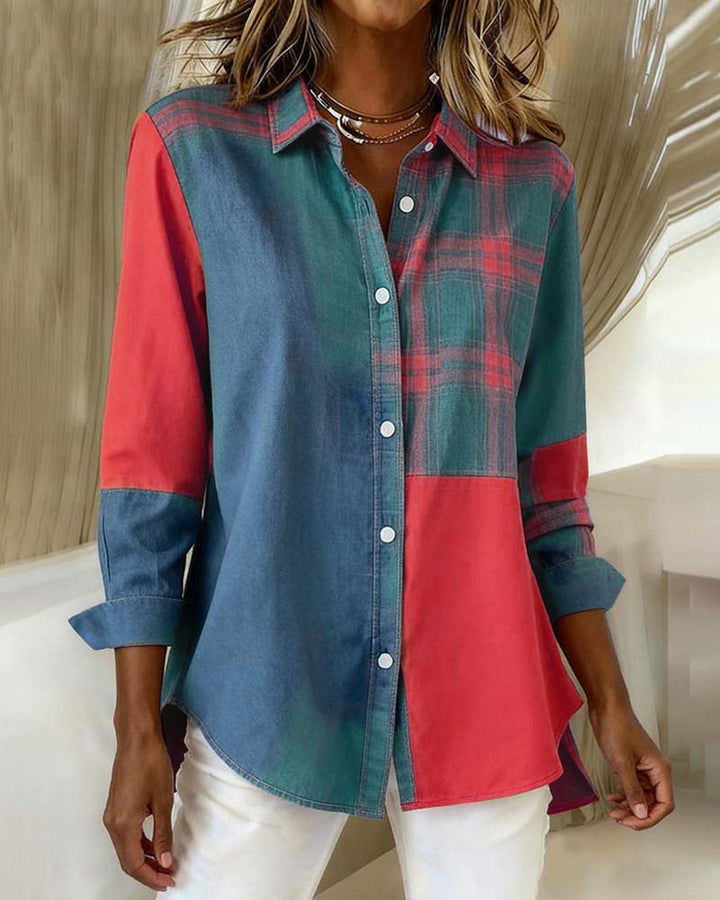 Esmée-Lou | Chemise avec Col Notché et Design à Carreaux Contrastés