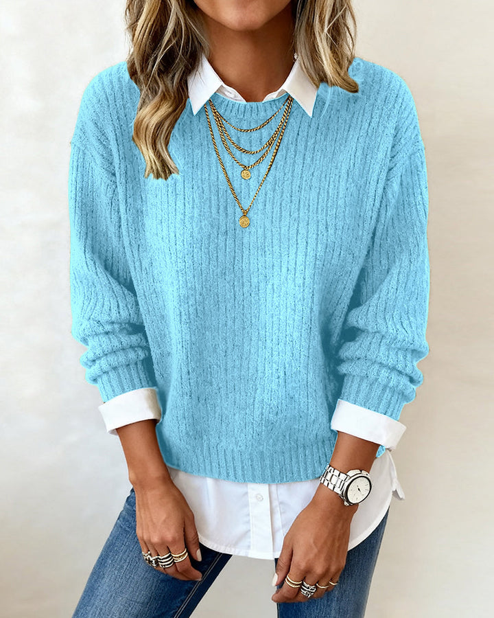 Cyrielle | Pull avec col de chemise et design patchwork