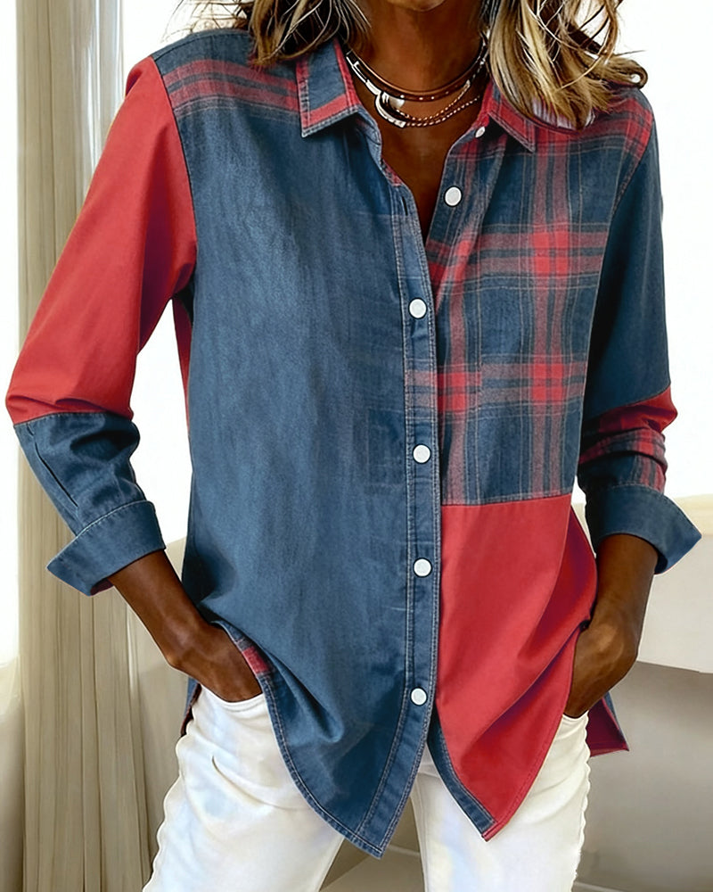 Esmée-Lou | Chemise avec Col Notché et Design à Carreaux Contrastés