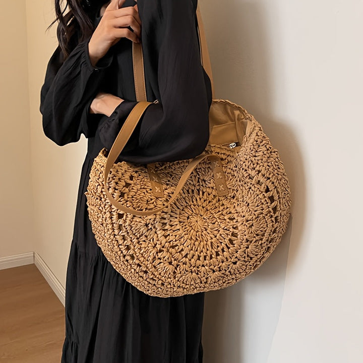 Céleste | Sac rond en paille tressée