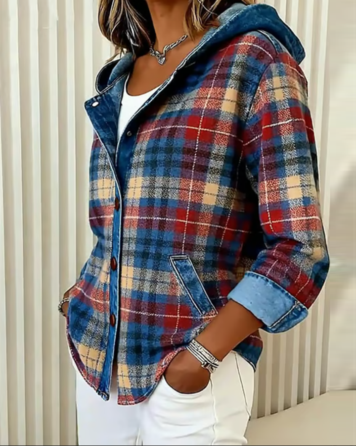 Émeline | Veste à carreaux à la mode avec capuche