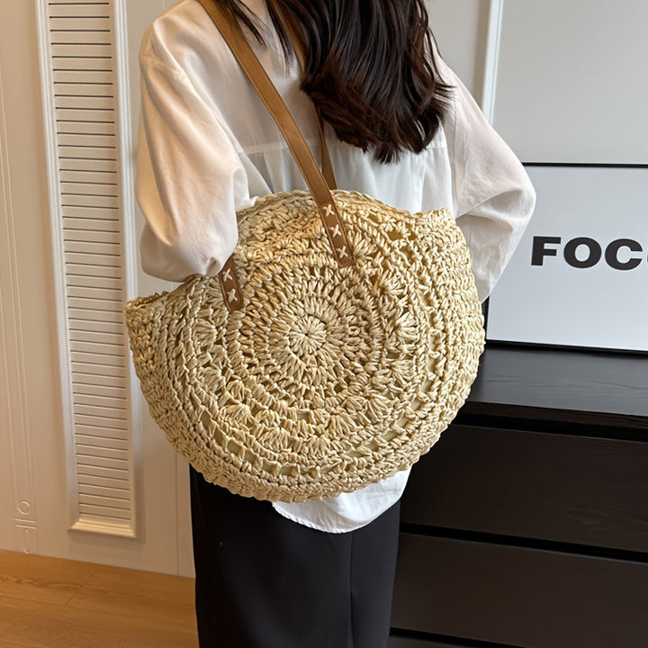Chloé | Sac rond en paille tressée à motifs