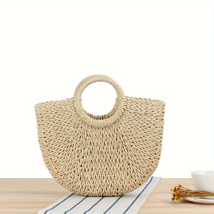 Inès | Sac en paille tressée en forme de demi-lune