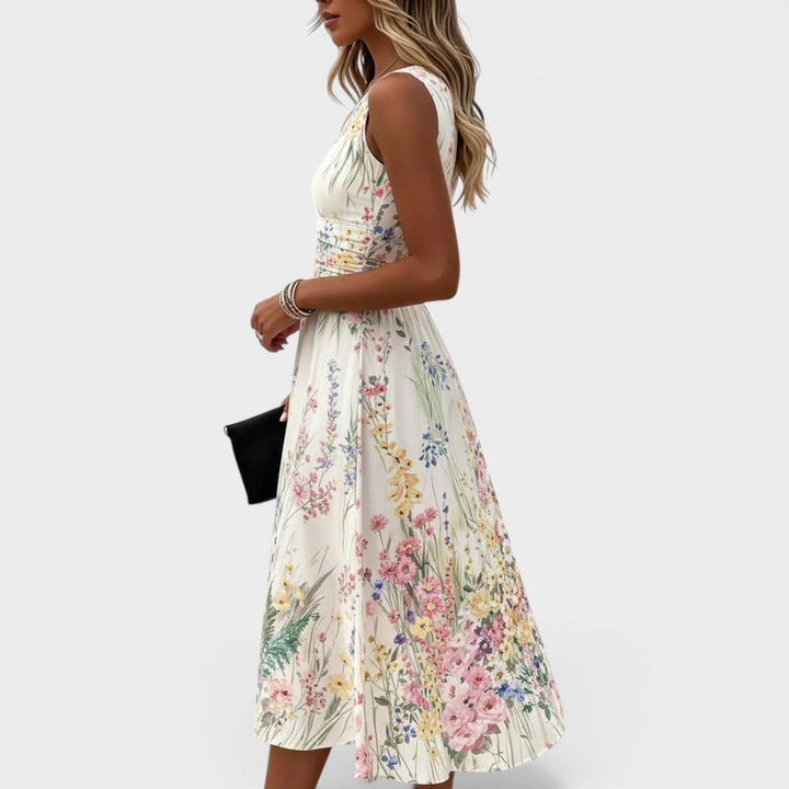 Paige | Robe Midi Fleurie Sans Manches